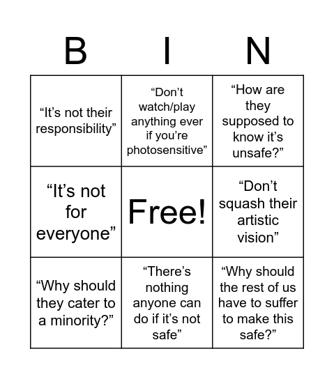 When you ask if content will be safe for photosensitive viewers Bingo Card