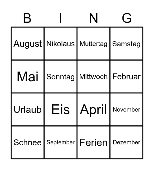 Monate Tage Jahr Bingo Card