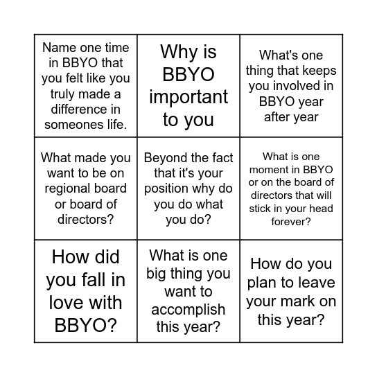 Reflection Bingo Card