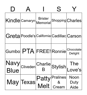 Daisy's 90th Birthday Bingo Card