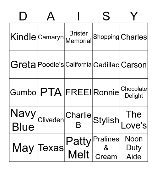 Daisy's 90th Birthday Bingo Card