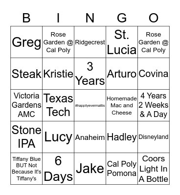 Mattis Wedding Bingo Card