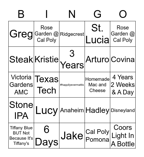 Mattis Wedding Bingo Card