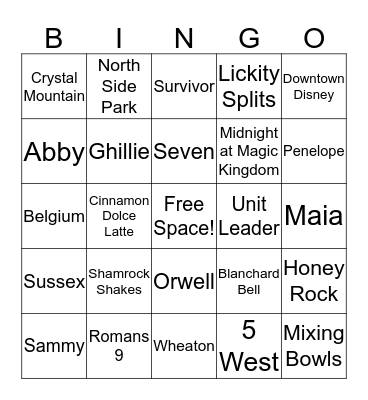 Kasey's Bridal Shower Bingo Card