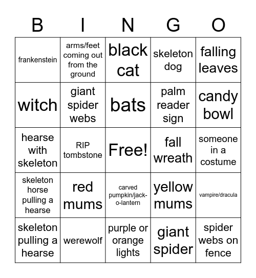 Sidewalk Spooktacular Bingo Card