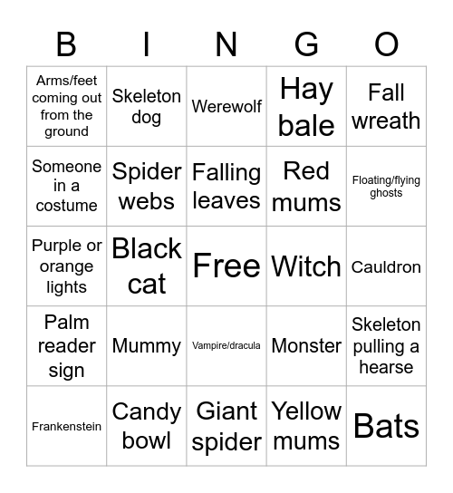 Sidewalk Spooktacular Bingo Card