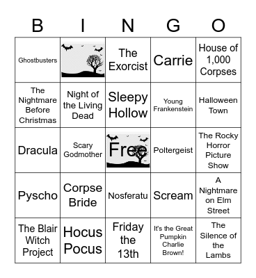 Halloween Movie Bingo Card