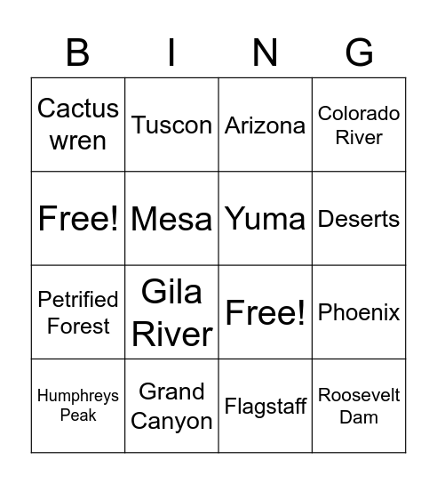 Arizona Bingo Card