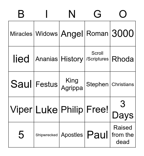 Acts Review Bingo Card