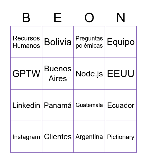 BEON'S BINGO Card