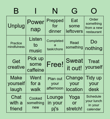 Lunch Time Bingo Card