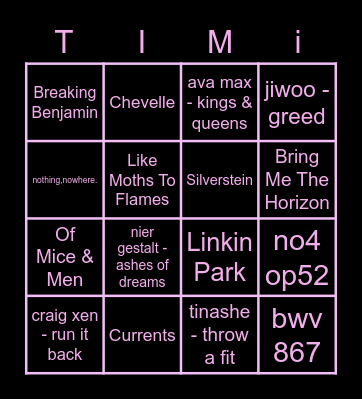 how similar is your music taste to Bingo Card