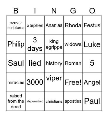 Book of Acts Review Bingo Card