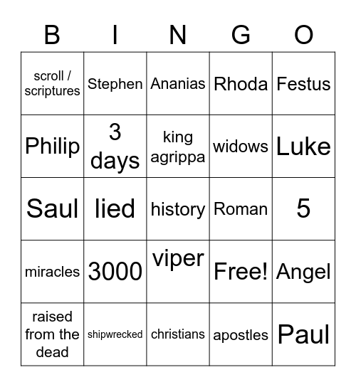 Book of Acts Review Bingo Card