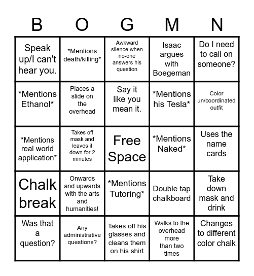 Boegeman Bingo Card