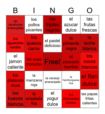 Spanish Food Bingo Card