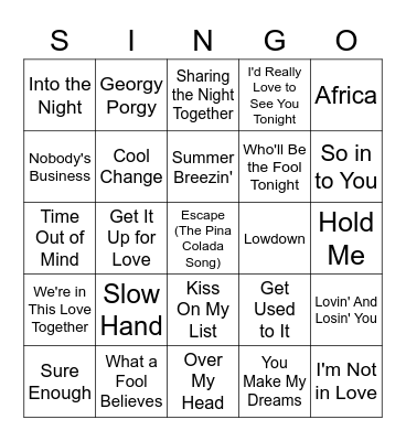 Yacht Rock Bingo Card