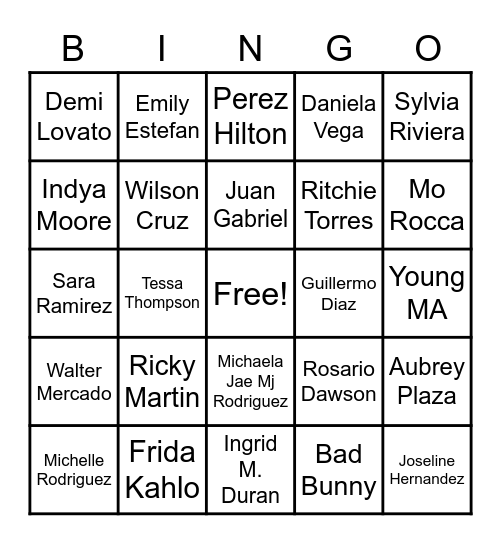 Hispanic Heritage/LGBTQ+ Bingo Card
