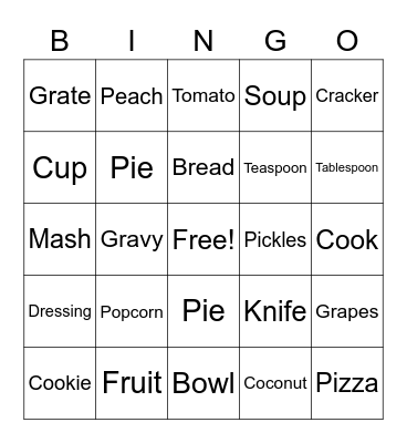 Lesson 8: Food Bingo Card