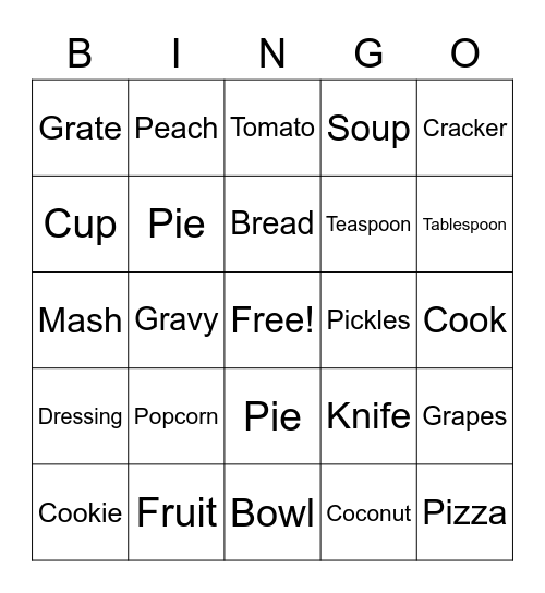 Lesson 8: Food Bingo Card