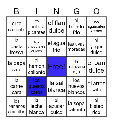 Spanish Foods Bingo Card