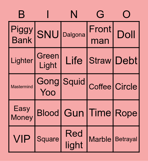 #FASquidGamesAndChill2021 Bingo Card