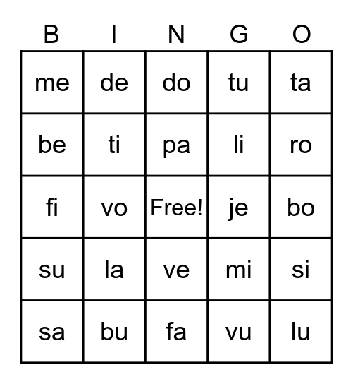 Les sons Bingo Card