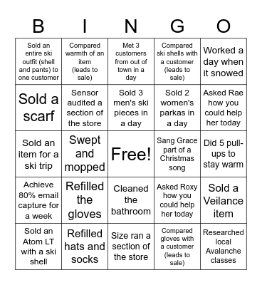 Winter Sales Bingo Card