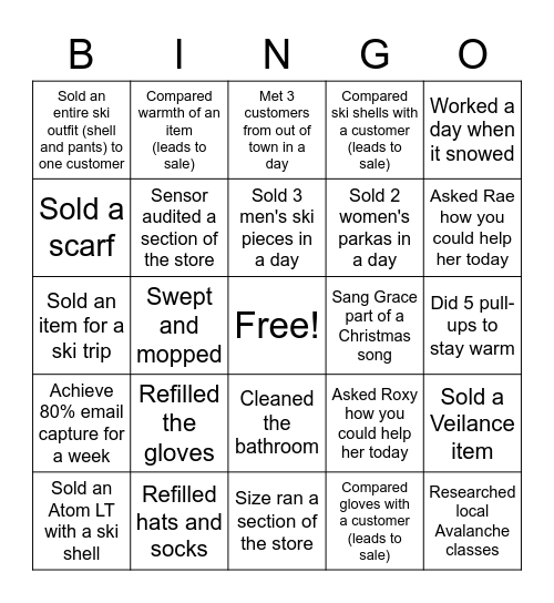 Winter Sales Bingo Card