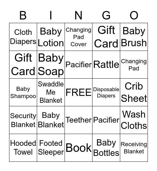 Brittany's Baby Shower Bingo Card
