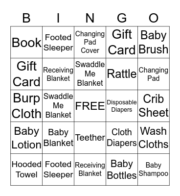 Brittany's Baby Shower Bingo Card