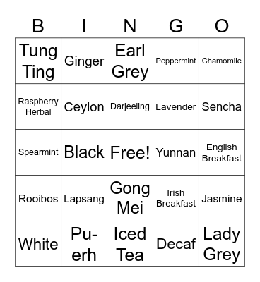 Types of Tea Bingo Card
