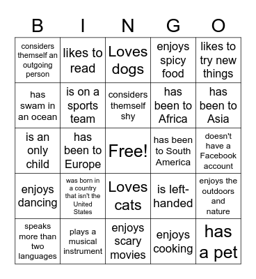 Diversity Bingo Card