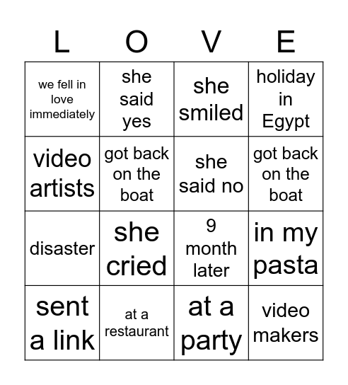 TRUE LOVE Bingo Card