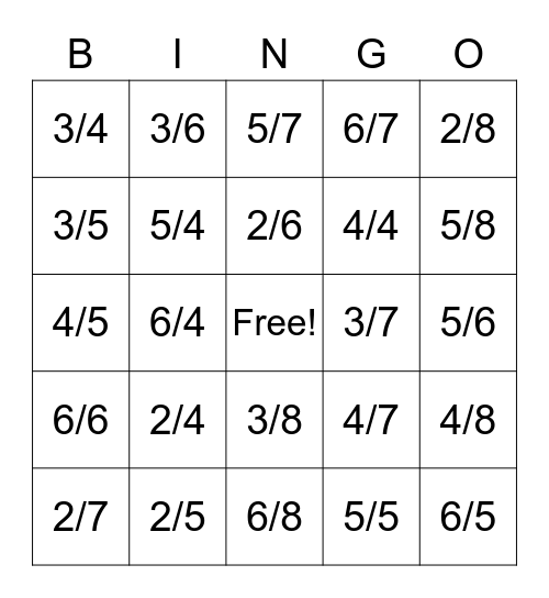 Fraction Addition Bingo Card
