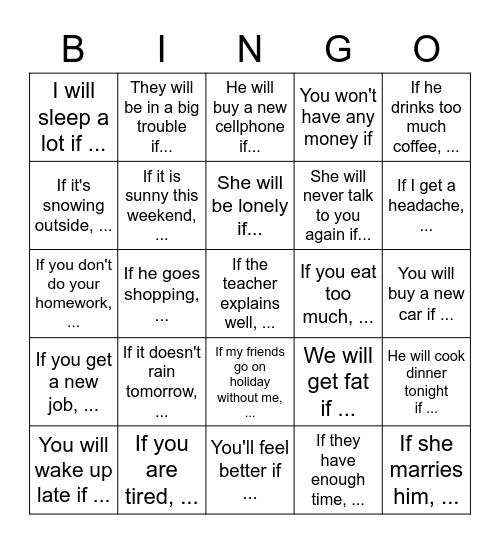 First Conditional Bingo Card