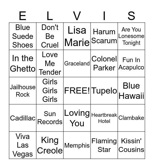 ELVIS PRESLEY BINGO Card