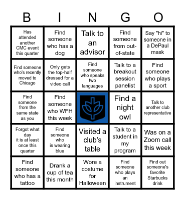 Career Conference Bingo Card