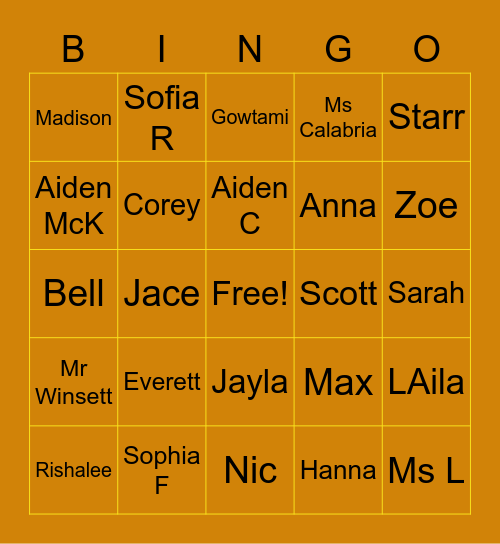 Class 12 Bingo Card