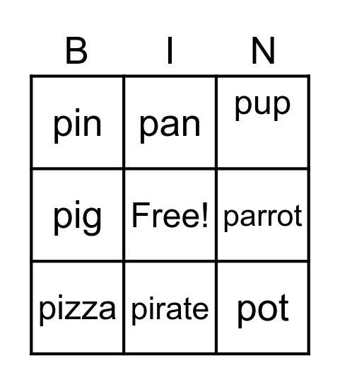 P is for Pirate Bingo Card