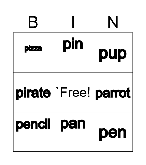 P is for Pirate Bingo Card
