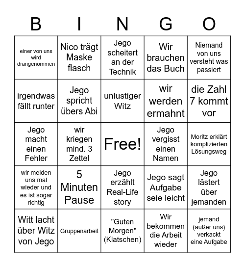 Mathe Leistung BINGO Card