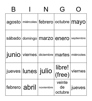 Días y Meses Bingo Card