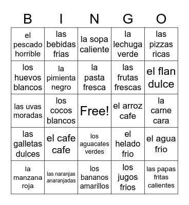 spanish food Bingo Card