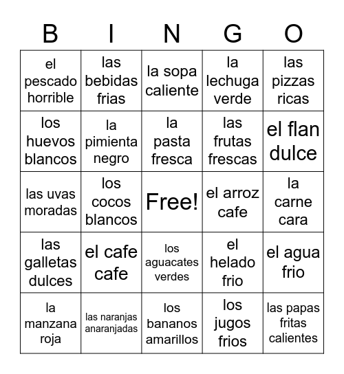 spanish food Bingo Card