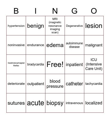 Health Terms Bingo Card