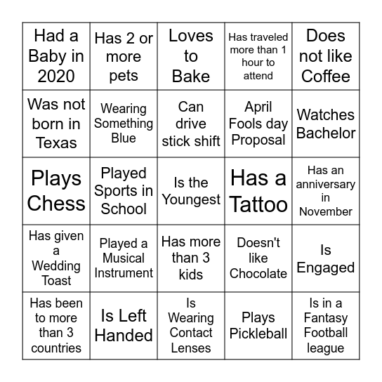 ID the most Guests - Win a Prize Bingo Card