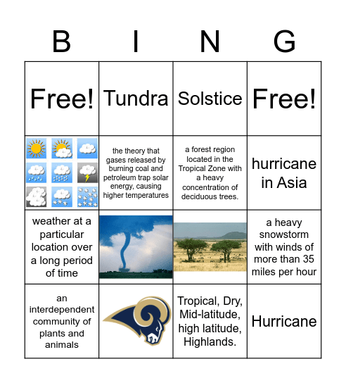 Climate and  Vegetation Bingo Card