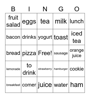 Breakfast and Lunch Bingo Card