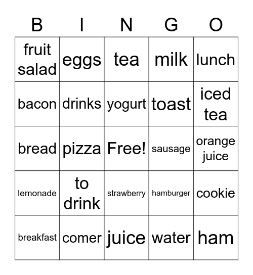 Breakfast and Lunch Bingo Card